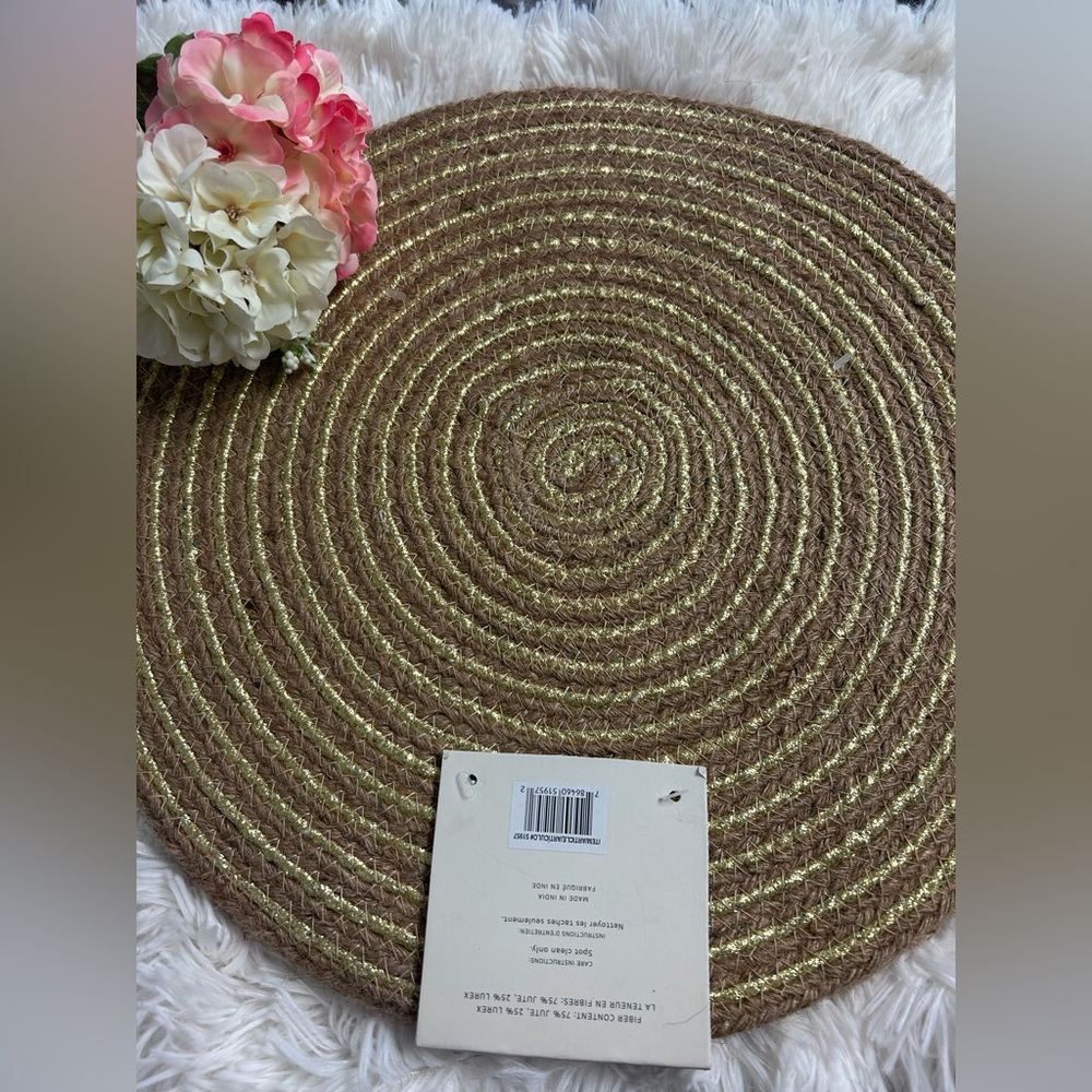 Colorfdrift metallic jute braided round Placemat set of 4 NWT